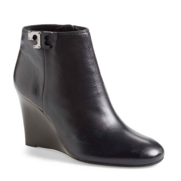 Tory Burch Leather Lowell Wedge Bootie, Black